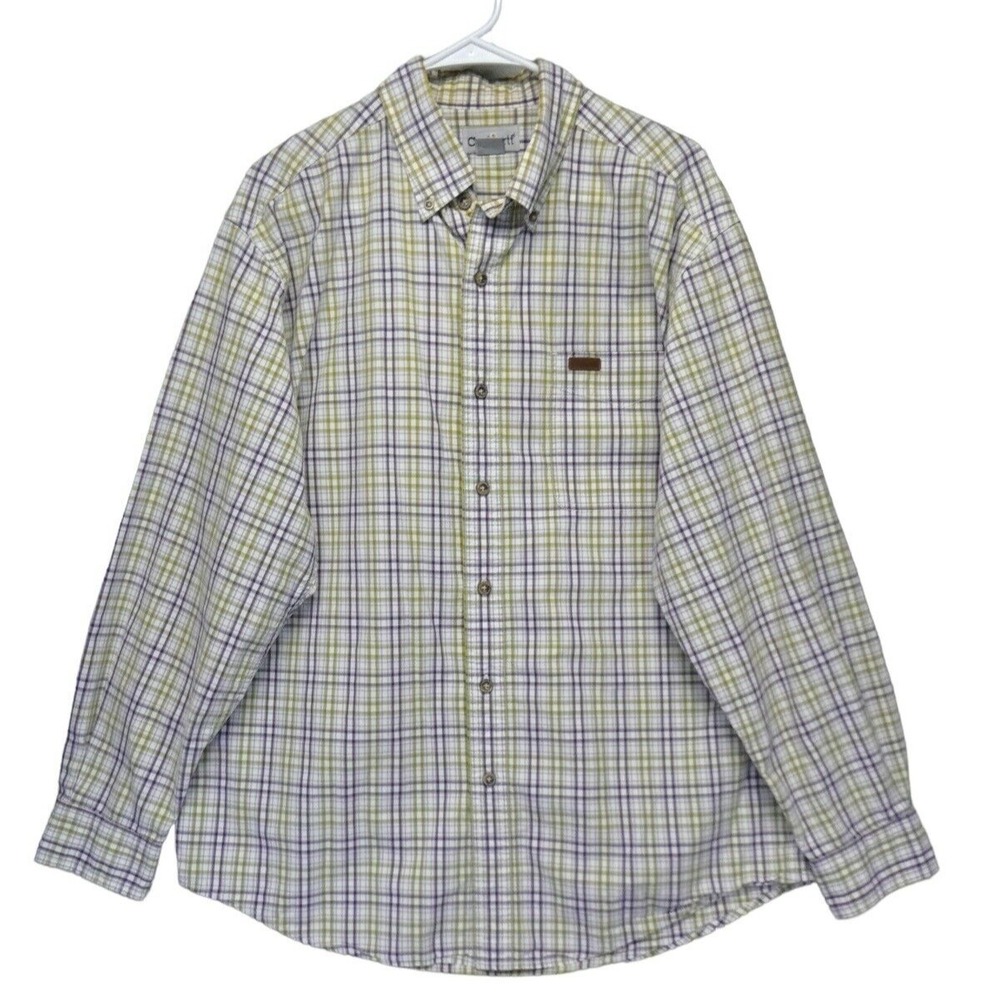 Carhartt Men's Plaid 100% Cotton Long Sleeve Button‎ Down Shirt Size Large